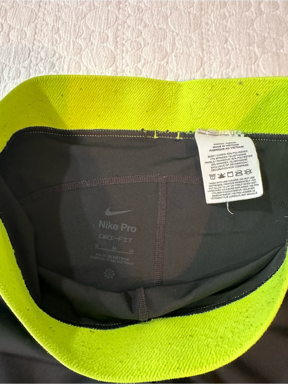 Black Nike Pro Panel Leggings with yellow band in Size Medium - Picture 3 of 6